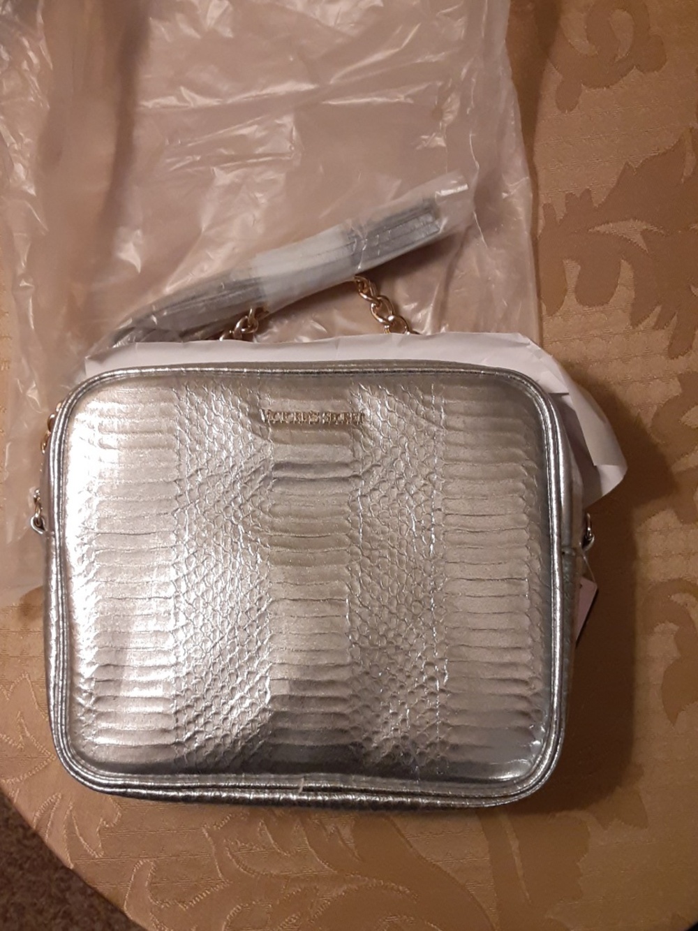 Victoria Secret's Silver Metallic Faux Snakeskin Shoulder Crossbody Bag